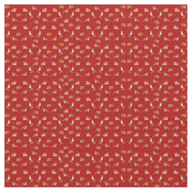 Red Fox Family Combed Cotton Fabric (Close Up)