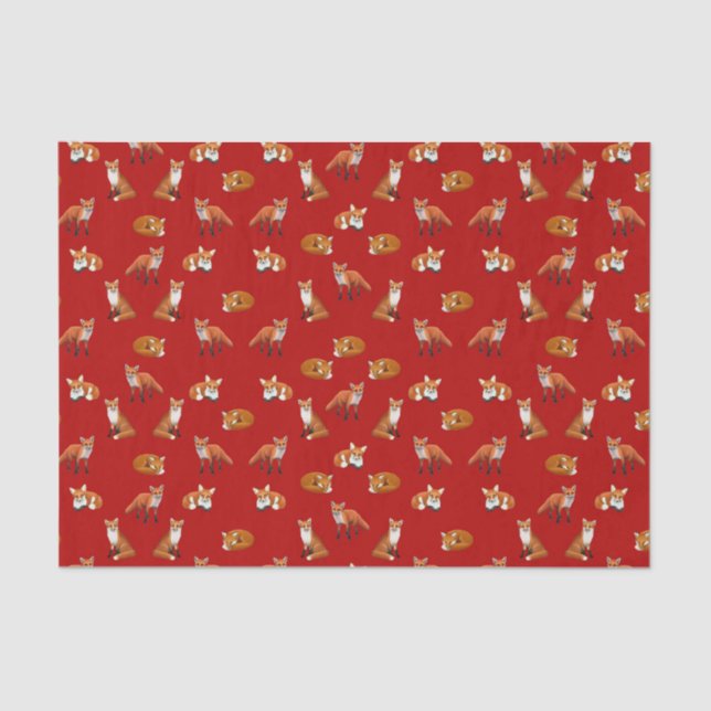 Red Fox Family Tissue Paper Cranberry (Front)