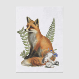 Red Fox Fern Mushroom Woodland Forest Decoupage  Tissue Paper