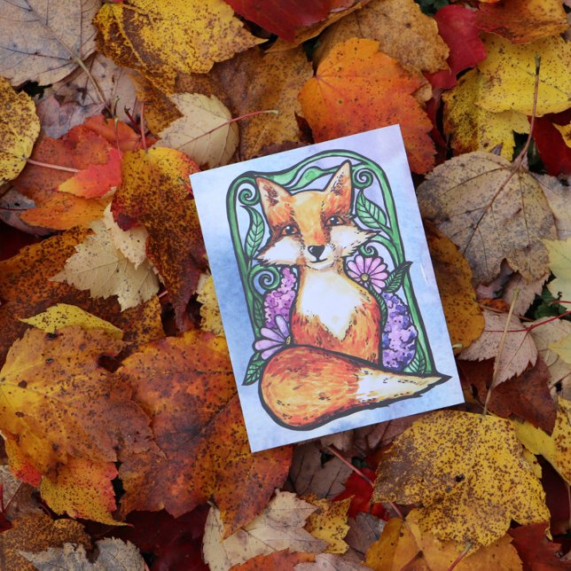 Red Fox Floral Nature Art Postcard (Creator Uploaded)