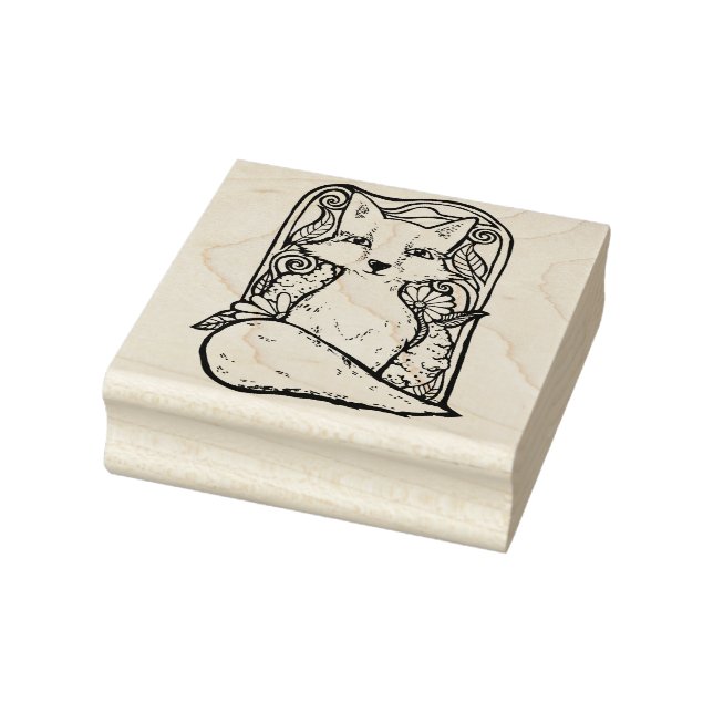 Red Fox Floral Nature Art Rubber Stamp (Stamp)