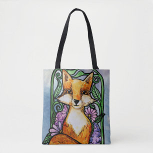Red Fox Floral Nature Art Tote Bag
