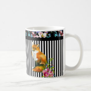 Red Fox Floral & Stripe Design Coffee Cup Mug