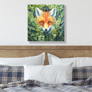 Red Fox Foliage Art Canvas Print