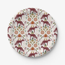 Red Fox Folk Art Paper Plates Party Supply
