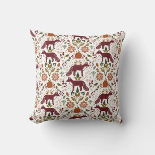 Red Fox Folk Art Pillow Rustic Fall Harvest