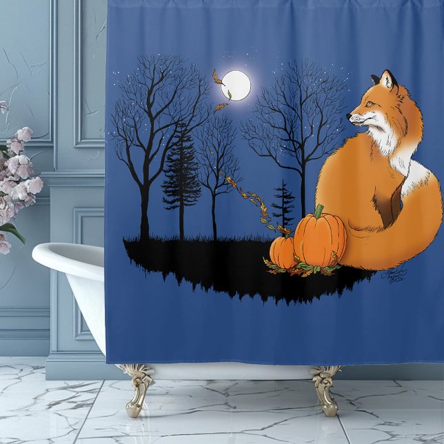Red Fox Forest Pumpkins Shower Curtain (Creator Uploaded)