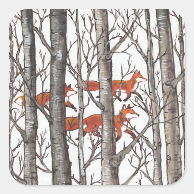 Red Fox Foxes Woodland Forest Grey Black Sticker (Front)