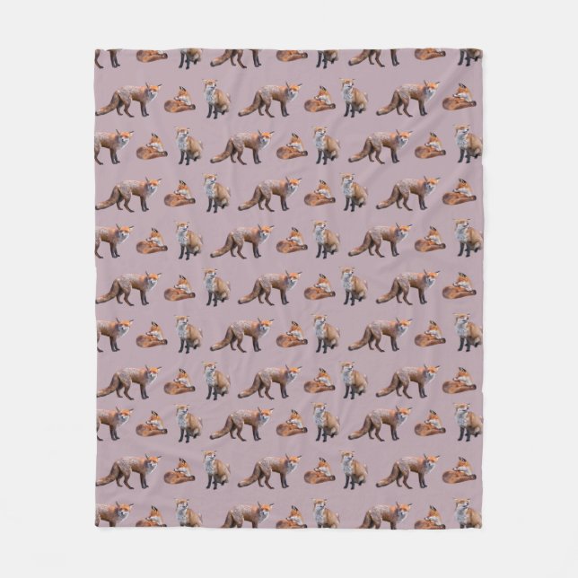 Red Fox Frenzy Fleece Blanket (Pink) (Front)