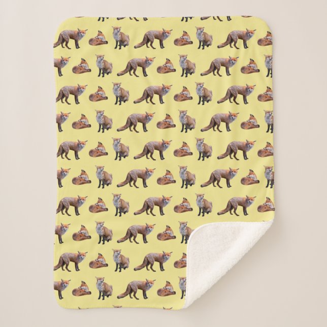 Red Fox Frenzy Sherpa Blanket (Yellow) (Front)
