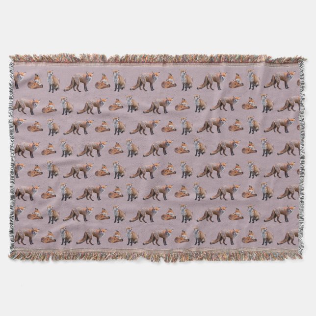 Red Fox Frenzy Throw Blanket (Pink) (Front)