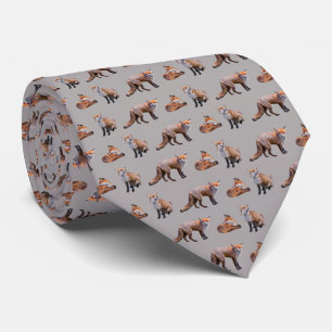 Red Fox Frenzy Tie Double Sided Print (Grey)