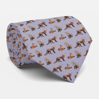 Red Fox Frenzy Tie Double Sided Print (Lilac)