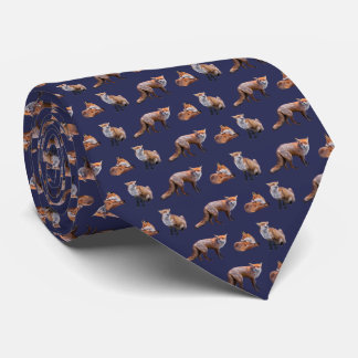 Red Fox Frenzy Tie Double Sided Print (Navy)