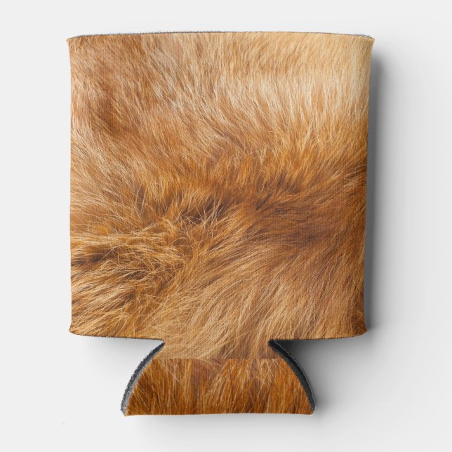 Red Fox Fur: Textured Background. Can Cooler (Front)