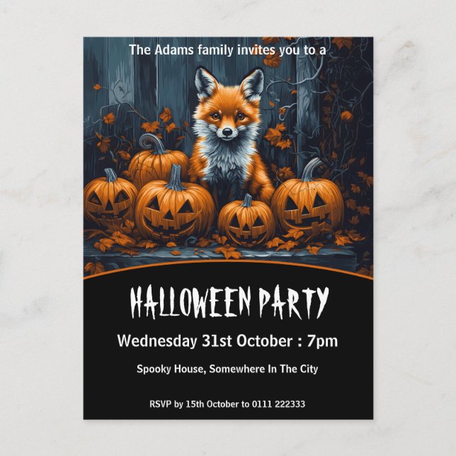 Red Fox Halloween Party Invitation Postcard (Front)