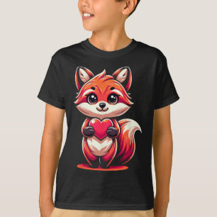 Red Fox Holding Heart Valentine's Day Cute Valenti T-Shirt