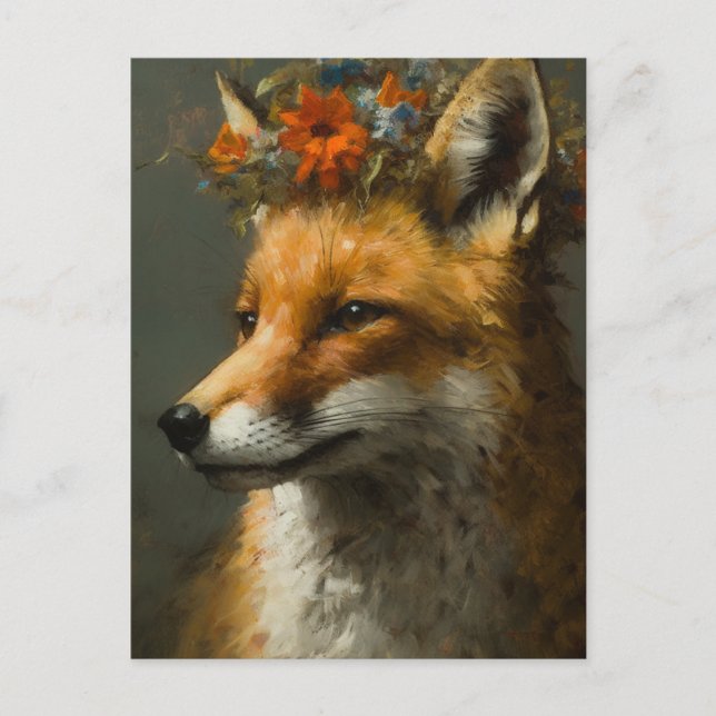 Red Fox in a Floral Crown Postcard (Front)