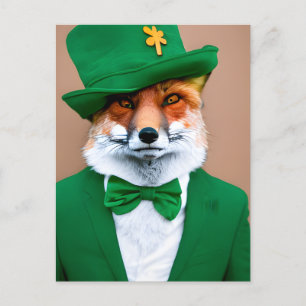 Red Fox in a Green St. Patrick's Day Suit Postcard