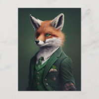 Red Fox in a Green St. Patrick's Day Suit Postcard