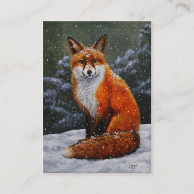 Red Fox in Falling Snow Business Card (Front)