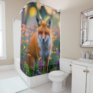 Red Fox in Field of Wildflowers Shower Curtain