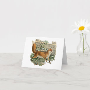 Red Fox in Rustic Country Cottage Illustration Card