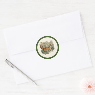 Red Fox in Rustic Country Cottage Illustration Classic Round Sticker