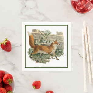 Red Fox in Rustic Country Cottage Illustration Napkin