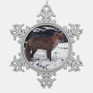 Red Fox in Snow  Snowflake Pewter Christmas Ornament
