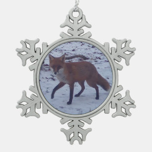 Red Fox in Snow Snowflake Pewter Christmas Ornament