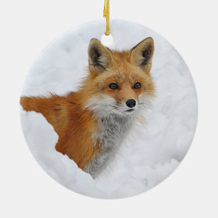 Red Fox in the Snow Ceramic Tree Decoration