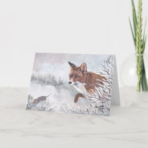 Red Fox in the Snow Wildlife Art Greeting Card
