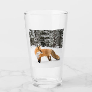 Red Fox in White Snow Glass