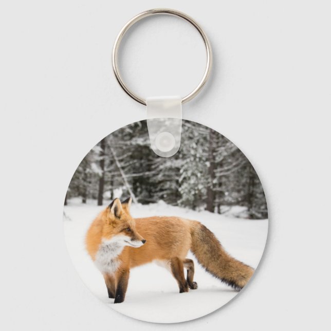 Red Fox in White Snow Key Ring (Front)