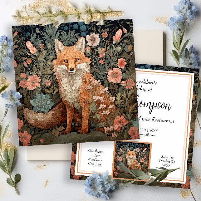 Red Fox in William Morris Style Flower Garden Invitation (Creator Uploaded)
