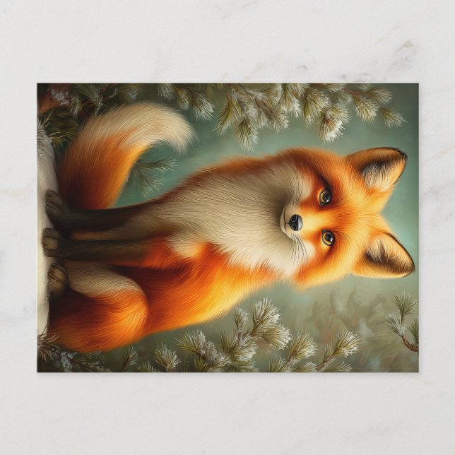 Red fox in winter forest postcard (Front)