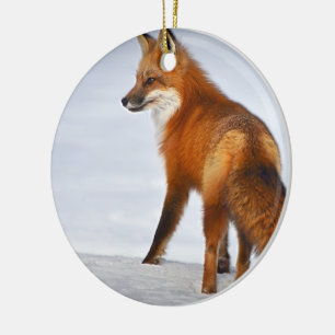 Red Fox in Winter Snow Ceramic Tree Decoration