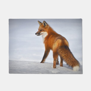 Red Fox in Winter Snow Doormat