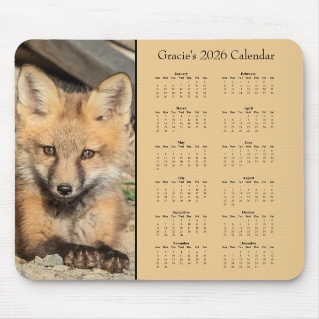 Red Fox Kit - Customizable full year 2025 calendar Mouse Mat (Front)
