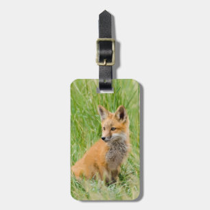 Red Fox Kit in grass near den Luggage Tag