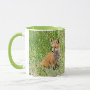 Red Fox Kit in grass near den Mug
