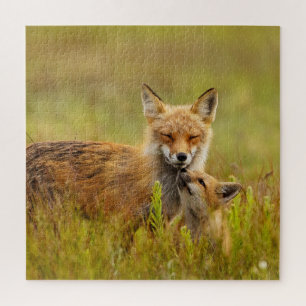 Red Fox Kit Looking Up to Momma Jigsaw Puzzle