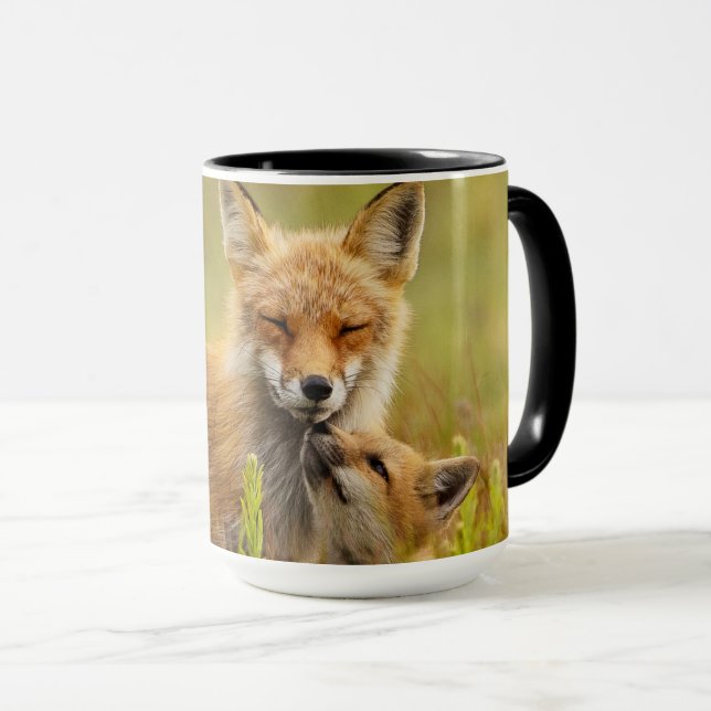 Red Fox Kit Looking Up to Momma  Mug (Front Right)