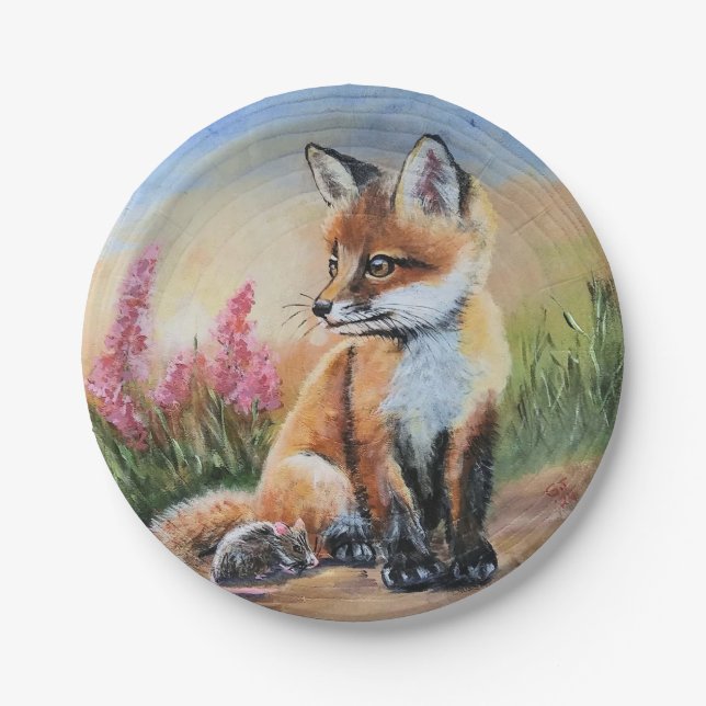Red Fox Kit & Mouse paper plate (Front)
