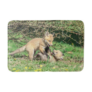 Red Fox Kits Playing Bath Mat