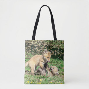 Red Fox Kits Playing Tote Bag