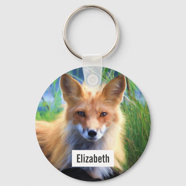 Red Fox Laying in the Grass Scenic Personalised Key Ring (Front)