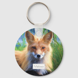 Red Fox Laying in the Grass Scenic Personalised Key Ring