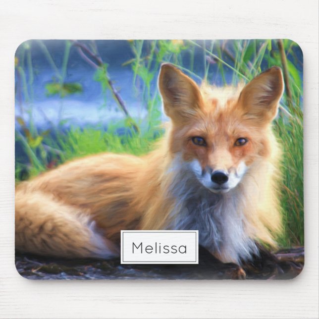 Red Fox Laying in the Grass Scenic Personalised Mouse Mat (Front)